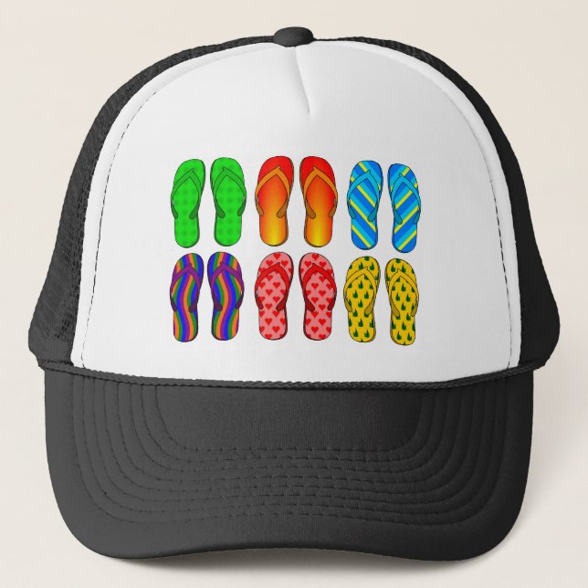 Flip Flops Colourful Fun Beach Theme Summer Gifts Trucker Hat (Front)