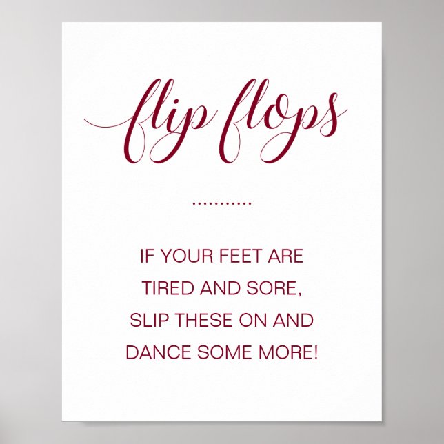 Flip Flops Dancing Shoes Burgundy Wedding Sign (Front)