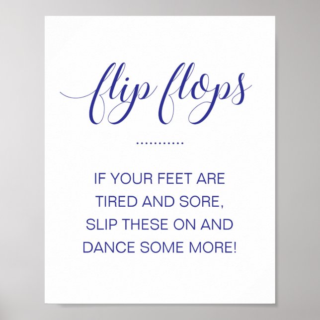 Flip Flops Dancing Shoes Navy Blue Wedding Sign (Front)