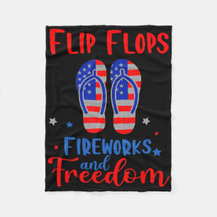 Flip Flops Fireworks And Freedom American Flag 4th Fleece Blanket