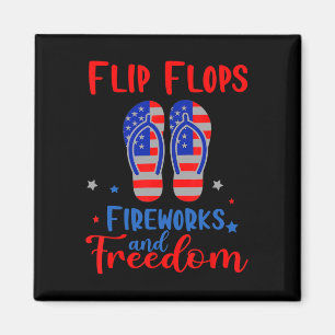 Flip Flops Fireworks And Freedom American Flag 4th Magnet