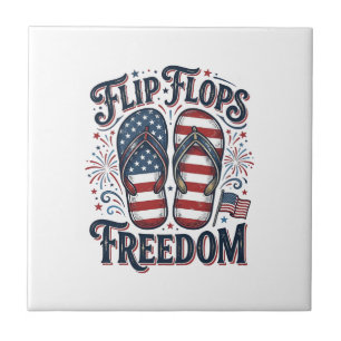 Flip Flops Freedom Patriotic Summer Shirt Design_1 Ceramic Tile