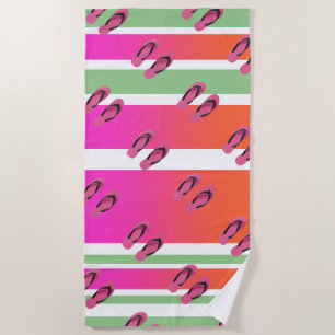 Flip Flops + Green Stripes Ocean Beach Towel