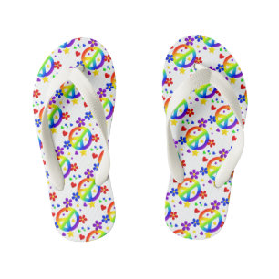 Flip Flops, Kids/Rainbow Peace Signs and Flowers Kid's Thongs