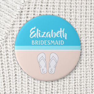 Flip-Flops on Beach Monogrammed Wedding Bridesmaid 6 Cm Round Badge