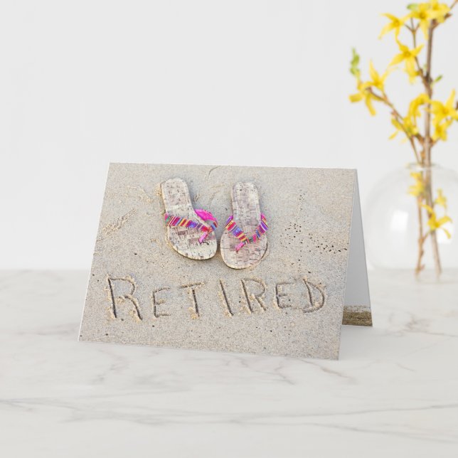 Flip Flops on Beach Retirement Card (Yellow Flower)