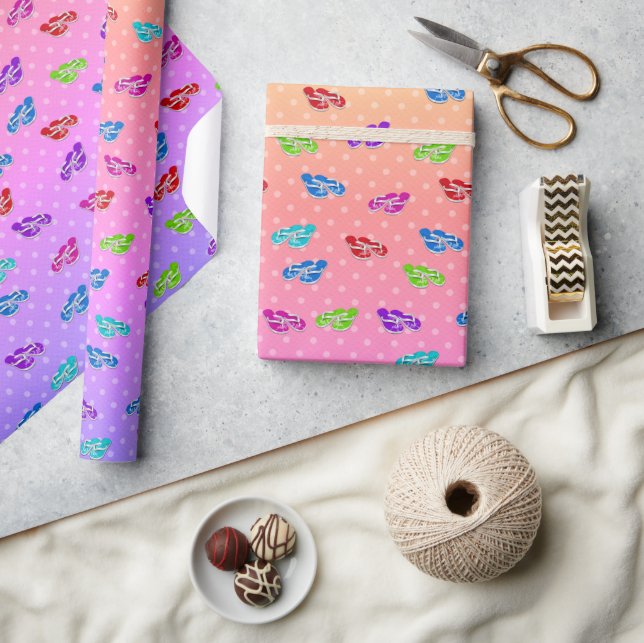 Flip-flops on Rainbow Polka Dot Wrapping Paper (Crafts)