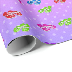 Flip-flops on Rainbow Polka Dot Wrapping Paper