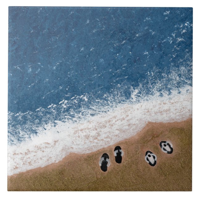 Flip Flops on the Beach Sand Ceramic Tile (Front)