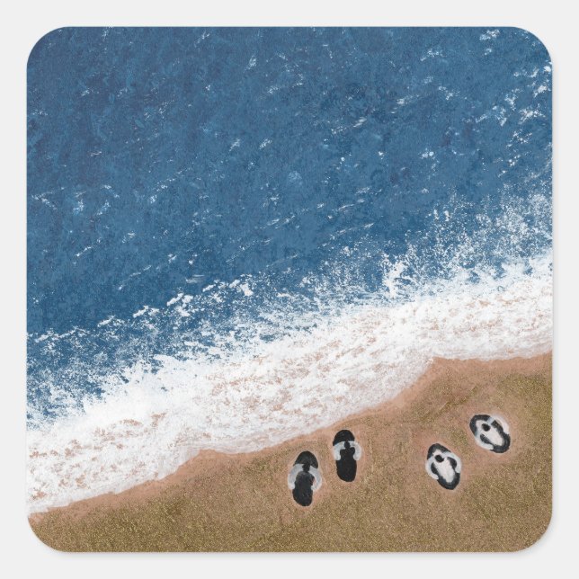 Flip Flops on the Beach Sand Square Sticker (Front)