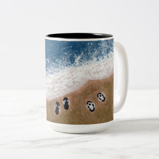 Flip Flops on the Beach Sand Two-Tone Coffee Mug