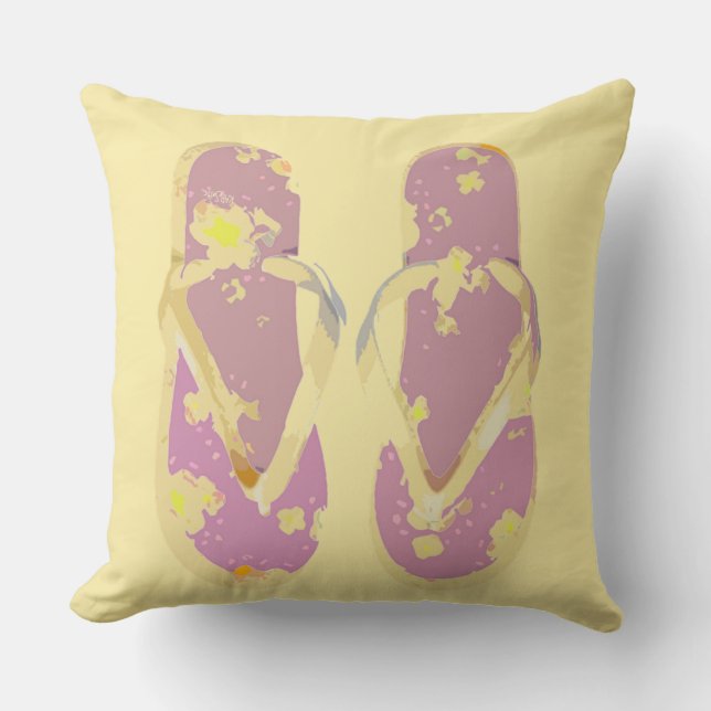 Flip Flops Pink Yellow Background Cushion (Front)
