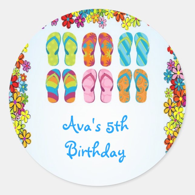Flip Flops Pool Birthday Party Favour Labels (Front)