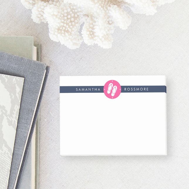 Flip Flops Preppy Fuchsia Pink & Navy Stripe Post-it Notes (Creator Uploaded)