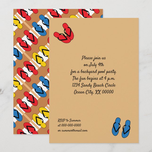 Flip Flops Primary Colours Stripes Summer Party Invitation (Front/Back)