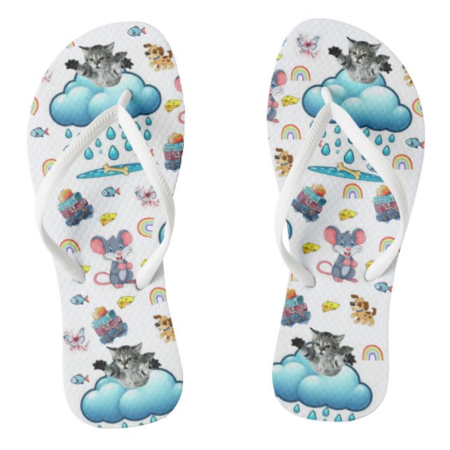 Flip Flops Rainbow Cat Dog Mice Cheese Fish Bones  (Footbed)