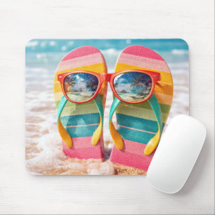 Flip-flops Stuck In Beach Sand With Sunglasses Mouse Pad