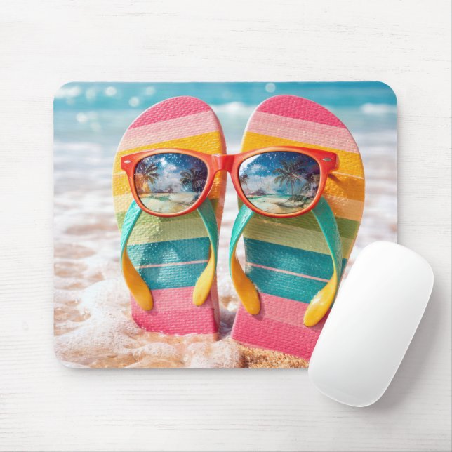 Flip-flops Stuck In Beach Sand With Sunglasses Mouse Pad (With Mouse)