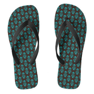 Flip Flops/Turquoise Damask Thongs