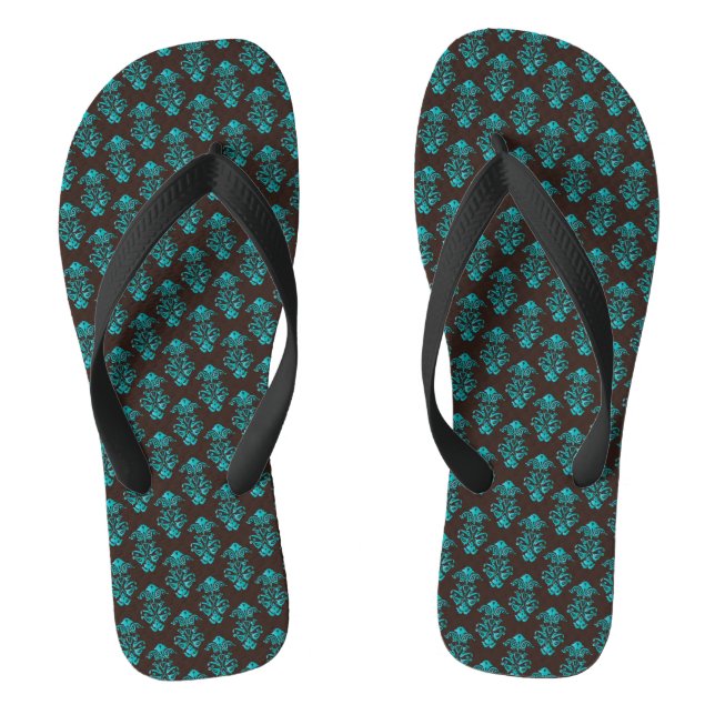 Flip Flops/Turquoise Damask Thongs (Footbed)