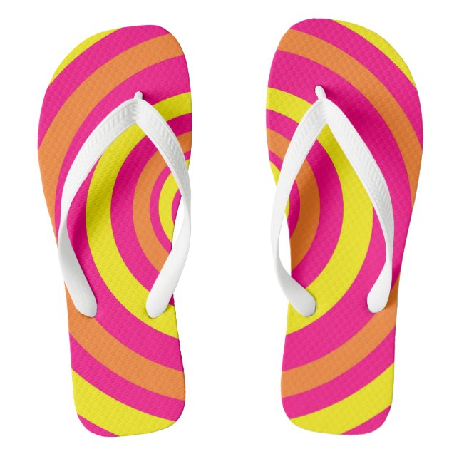 Flip Flops With Hot Pink Orange and Yellow Design (Footbed)