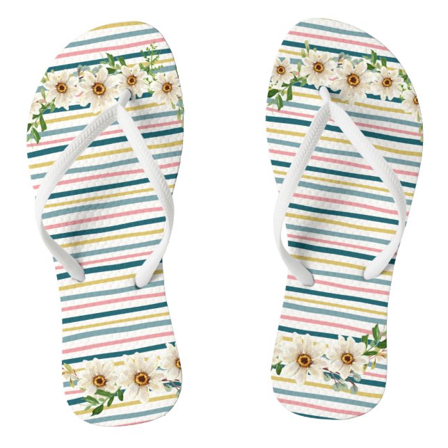 Flip Flops with Stripes & Daisies (Footbed)