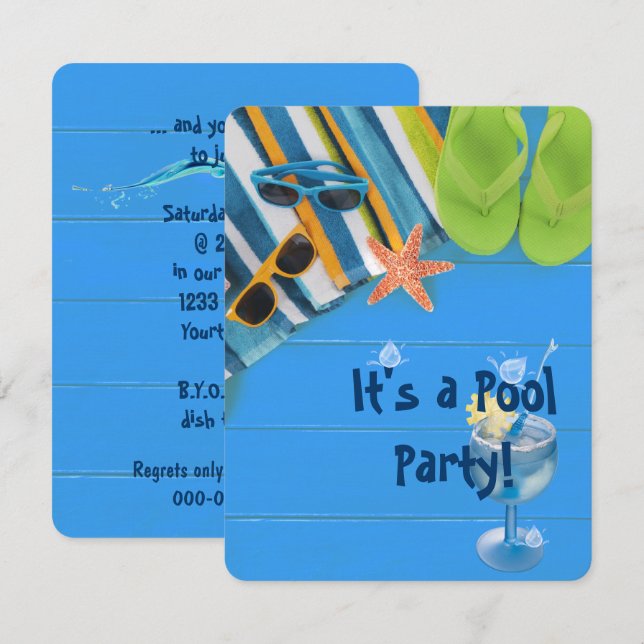 flip-flops with towel Pool Party Invitation (Front/Back)