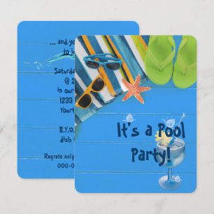 flip-flops with towel Pool Party Invitation