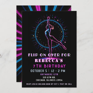 Flip On Over Fun Neon Glow Gymnastic Birthday Invitation