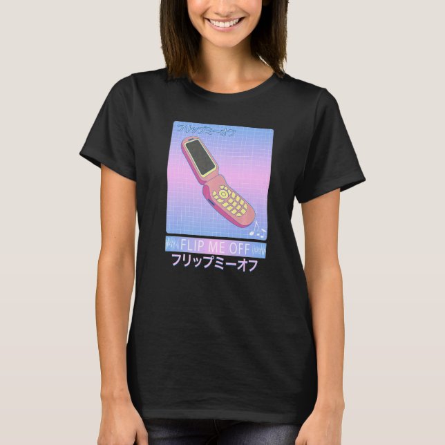Flip Phone Retro 90s Vaporwave Flip Me Off Nostalg T-Shirt (Front)