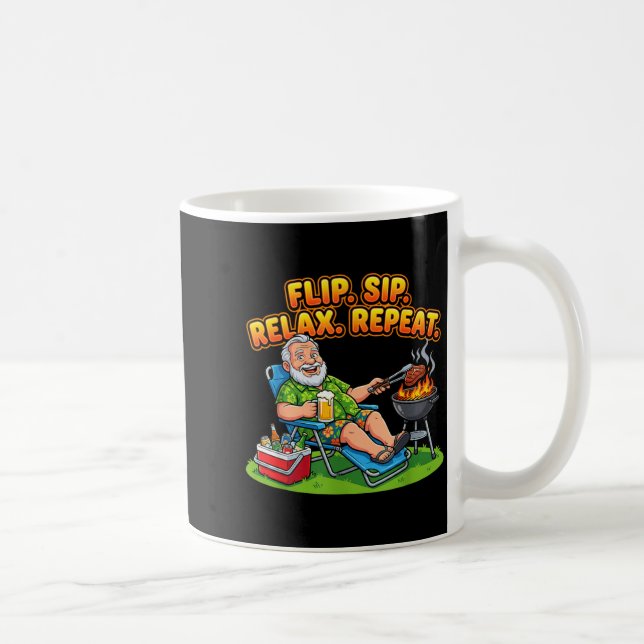 Flip Sip Relax Repeat Funny Grill Quote Coffee Mug (Right)