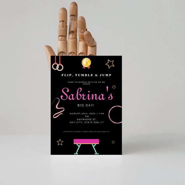 Flip tumble & jump Gymnastics girl Birthday Party Invitation (Creator Uploaded)