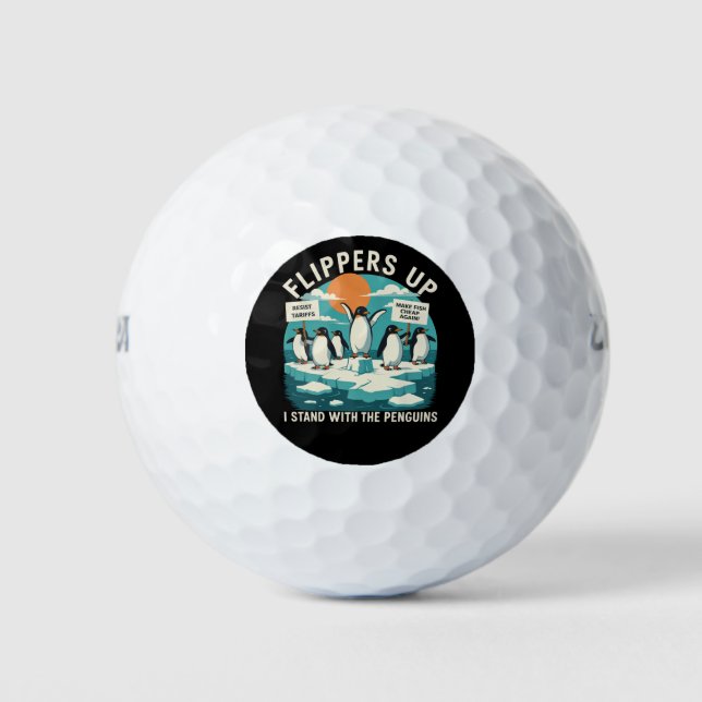Flippers Up I Stand With Penguins Funny Resist  Golf Balls (Front)