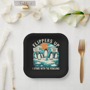 Flippers Up I Stand With Penguins Funny Resist  Paper Plate