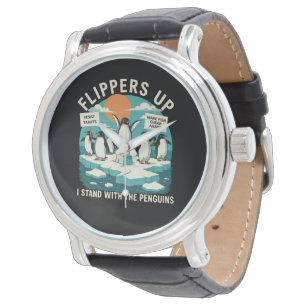 Flippers Up I Stand With Penguins Funny Resist  Watch