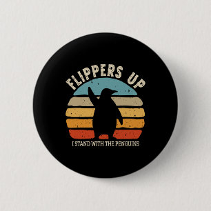 Flippers Up I Stand With The Penguins Retro Sunset 6 Cm Round Badge