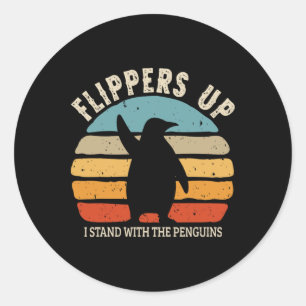 Flippers Up I Stand With The Penguins Retro Sunset Classic Round Sticker