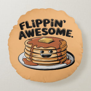 Flippin' Awesome Pancake Stack Funny Breakfast Round Cushion