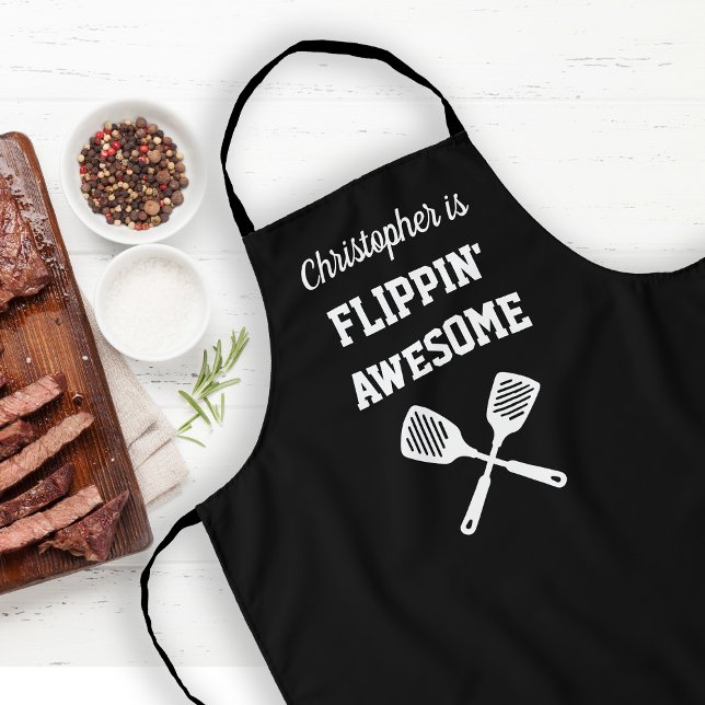 Flippin Awesome Personalised Black Grilling Apron (Creator Uploaded)