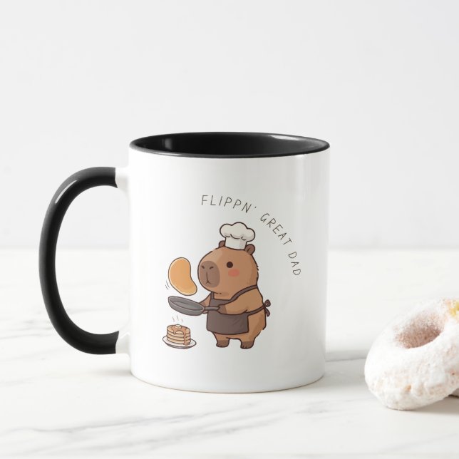 'Flippin' Great Dad' Cute Funny Capybara Chef  Mug (With Donut)
