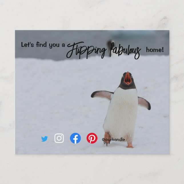 flipping fabulous real estate agent penguin postca flyer (Front)