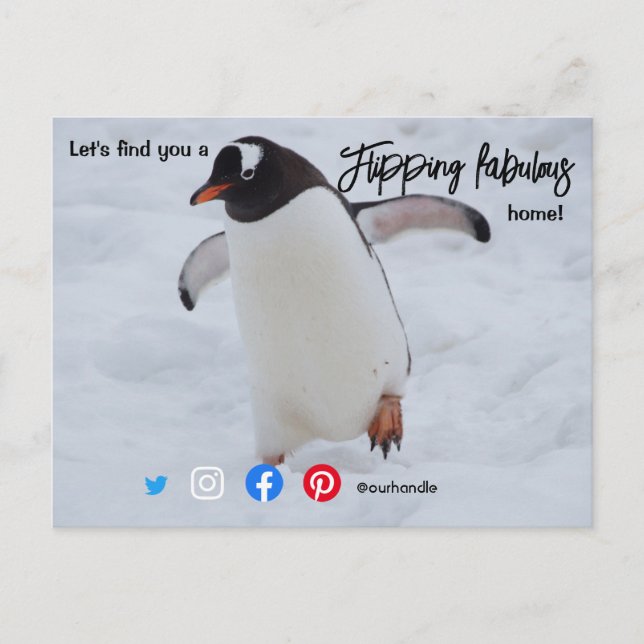 flipping fabulous real estate agent penguin postcard (Front)