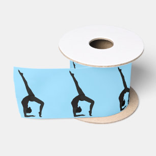 Flipping Gymnast Silhouette on Blue  Satin Ribbon