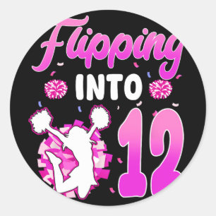 Flipping Into 12 Cheerleader 12th Birthday Girl Ch Classic Round Sticker
