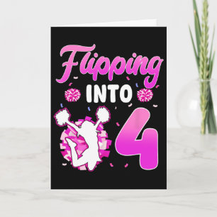 Flipping Into 4 Cheerleader 4th Birthday Girl Chee Card