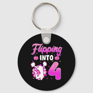 Flipping Into 4 Cheerleader 4th Birthday Girl Chee Key Ring