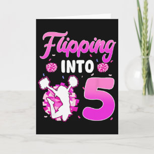 Flipping Into 5 Cheerleader 5th Birthday Girl Chee Card