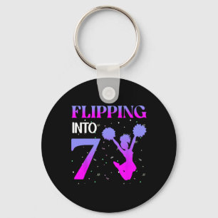 Flipping Into 7 Cheerleader 7th Bday 7 Years Old Key Ring