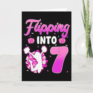 Flipping Into 7 Cheerleader 7th Birthday Girl Chee Card