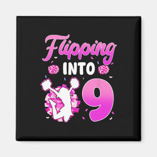 Flipping Into 9 Cheerleader 9th Birthday Girl Chee Magnet
